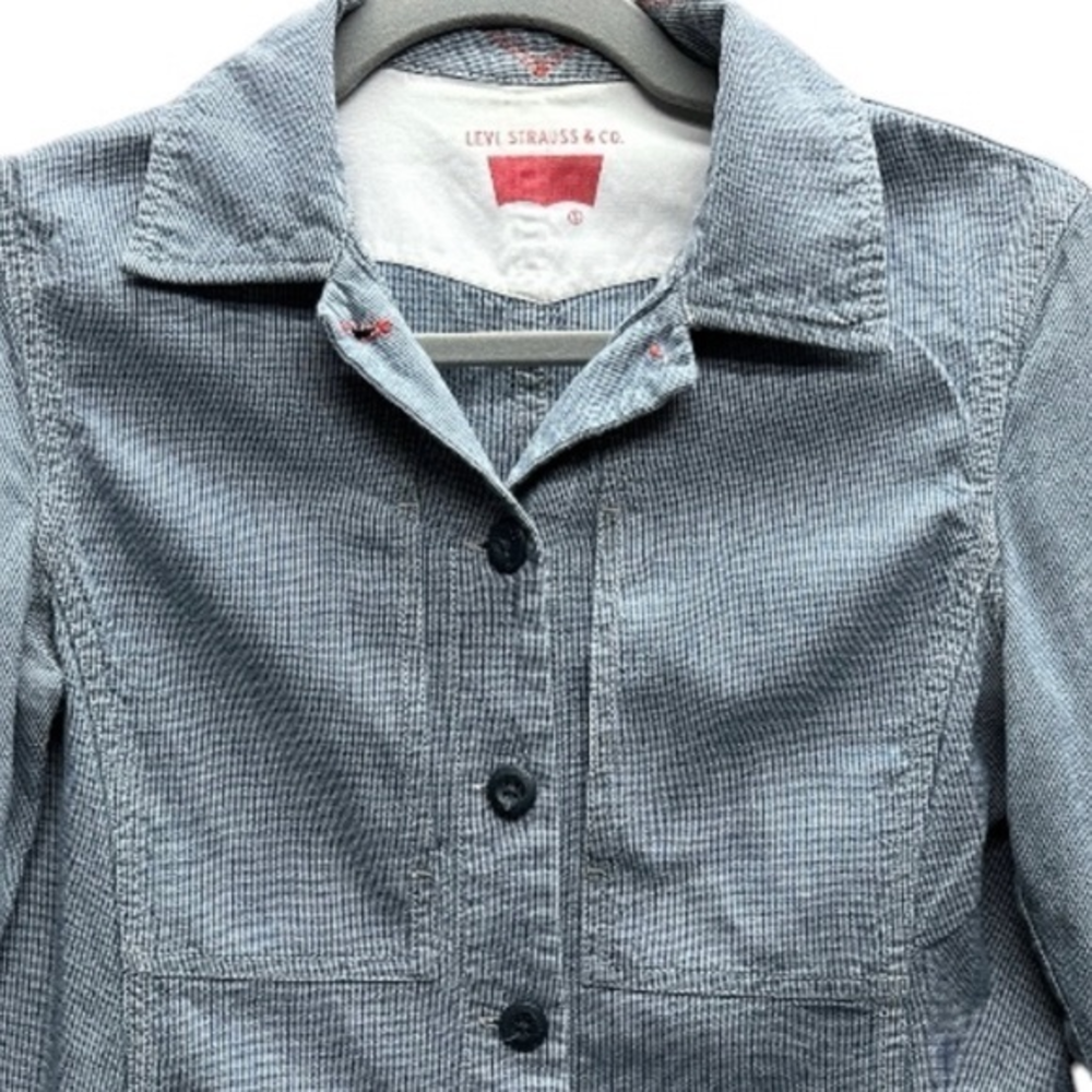 Y2K Levi's Lightweight Pin Striped Womens‎ Vintage Trucker Jeans Jacket Size S